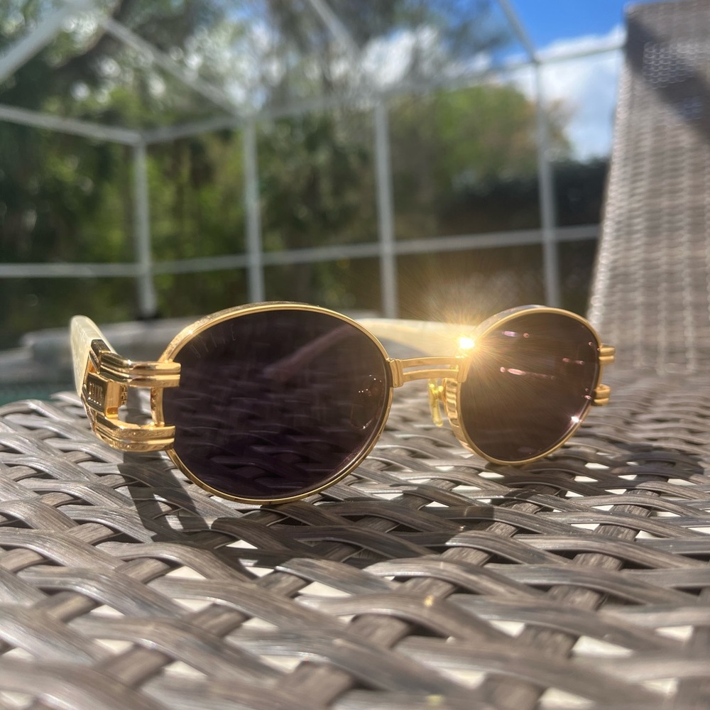 9Five Gold & White Marble Sunglasses